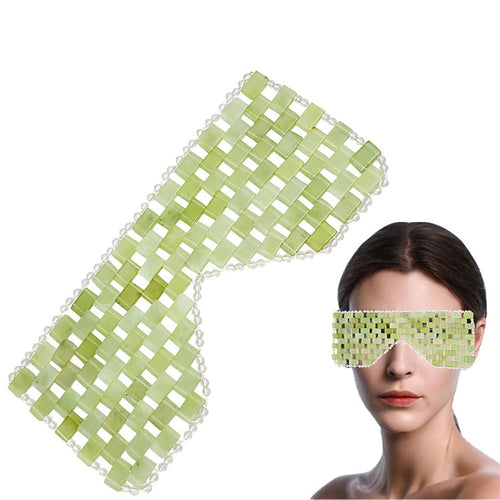 100% Real Jade Stone Beads Eye Mask Reusable Natural Green Face Stone Mask 24.5x9.5cm 0.1kg for Eliminate Wrinkles Puffi