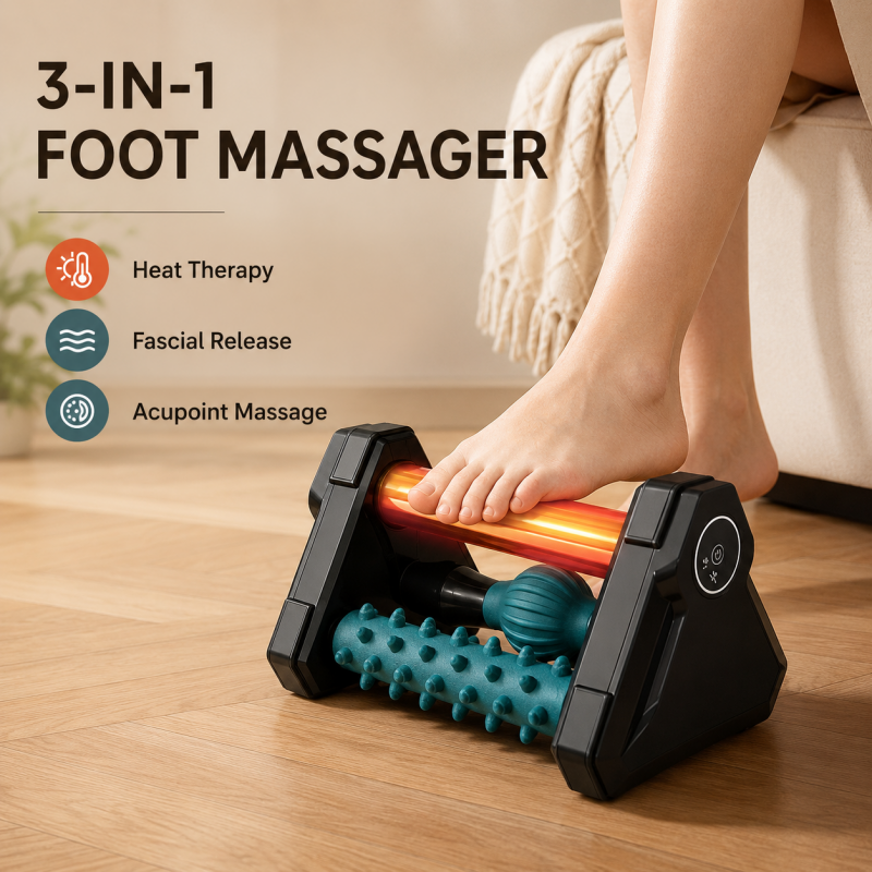 3-in-1 Electric Heated Foot Massager Roller Deep Tissue Fascia Release Acupoint Massager for Plantar Fasciitis Relieve R
