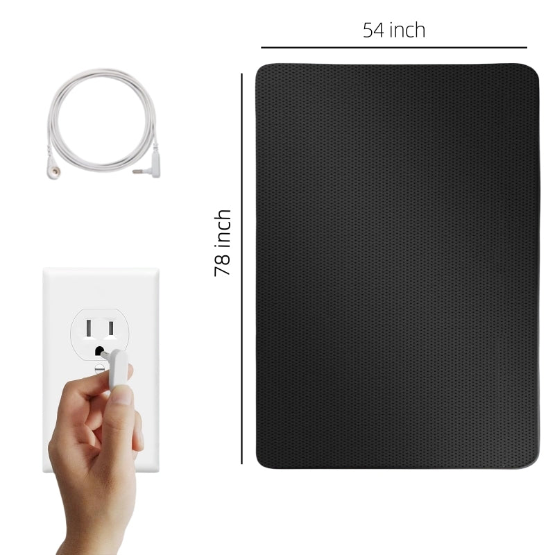 54x78in/138x198cm Carbon Fiber Grounding Mat with 15 Foot Cord Breathable PU Leather Earthing Bed Mat Cover for Better S