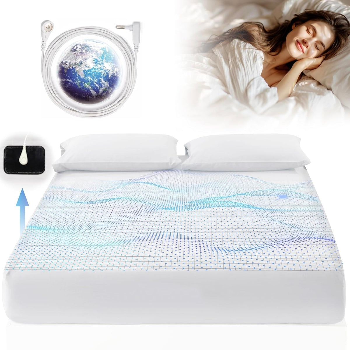 Grounding Therapy Massage Bed Sheet with Silver Fiber Queen Size Earthing Fitted Sheets for Improved Sleep & Wellness