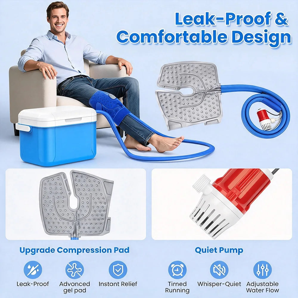 Knee Cold Compression Machine with Quiet Pump Cryotherapy Ice Cool Therapy Device for Knee Joint Recovery