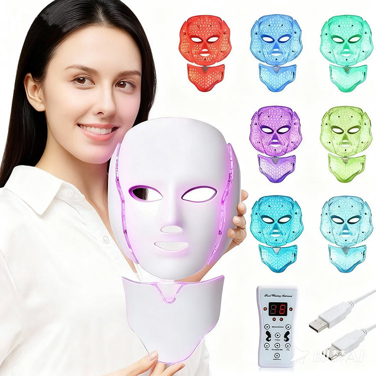 USA Stock Hand Held 7 Colors LED Beauty Face Mask for Facial & Neck Skin Care with Skin Tightening & Rejuvenation