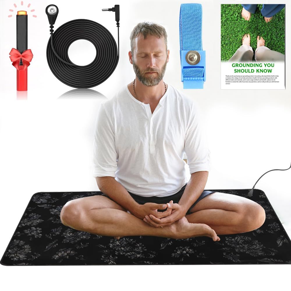 Upgraded Sleeping Grounding Pad with Pattern Earth Mat with Testing Pen and Grounding Cord, Grounding Mat for Sleeping f
