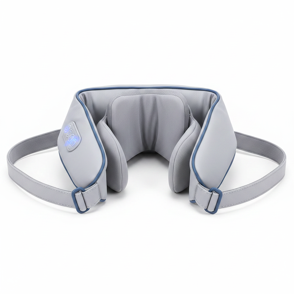 Relaxing neck and shoulder massager with deep-kneading nodes, heat therapy, and adjustable wrap for tension relief and muscle relaxation
